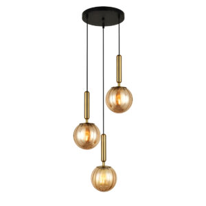 ITALUX – RAVENA III RING BRASS AMBER LAMPA WISZĄCA MIODOWE KULE