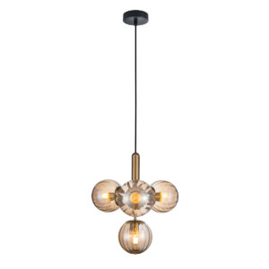 ITALUX – RAVENA IV BRASS AMBER LAMPA WISZĄCA MIODOWE KULE