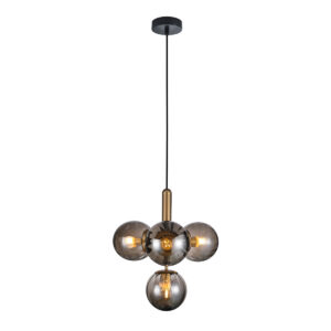 ITALUX – RAVENA IV BRASS SMOKY LAMPA WISZĄCA Z CIEMNEGO SZKŁA