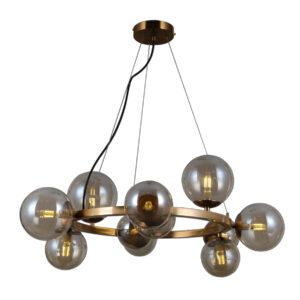 ITALUX – MONTORA HONEY LAMPA WISZĄCA MOSIĘŻNA OBRĘCZ Z MIODOWYMI KULKAMI