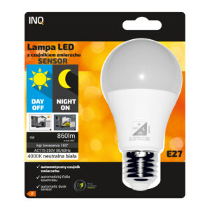 INQ – ŻARÓWKA E27 Z CZUJNIKIEM ZMIERZCHU 360 A60 LED 4K 806LM 9W