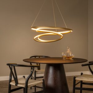 Nowoczesna lampa Ringi LED nad okrągłym stołem, Kolekcja Sardana wisząca lampa złota do salonu, wpasuje się w również projekt oświetlenie restauracji