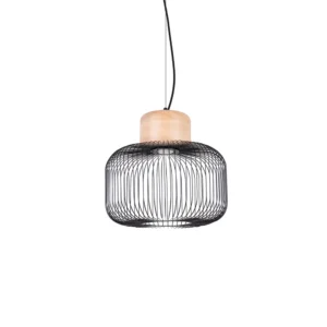 gabbia 35 czarna lampa druciana z drewnem 0 lamperiaconcept