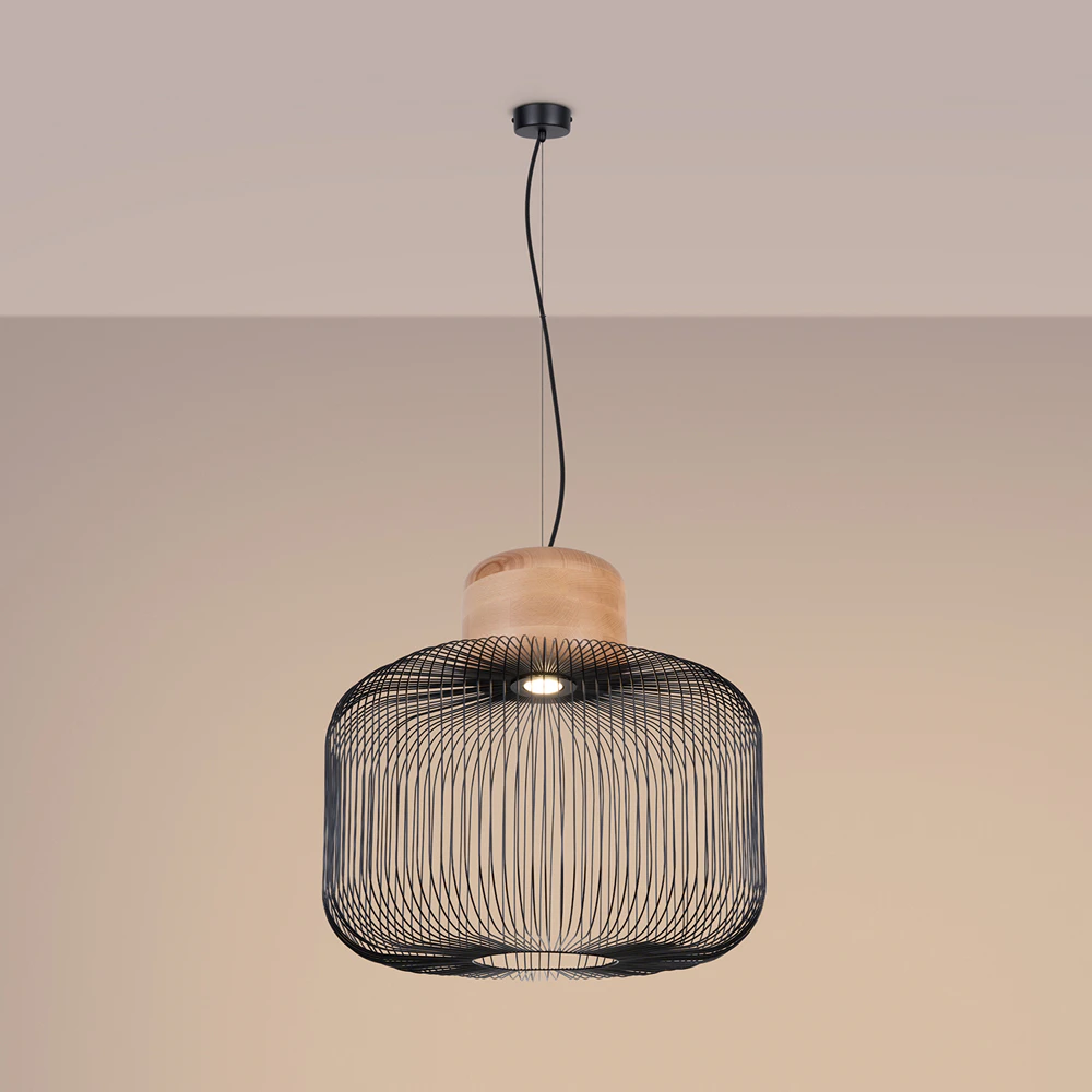 gabbia-55-czarna-lampa-druciana-z-drewnem-on-lamperiaconcept gabbia 55 czarna lampa druciana z drewnem on lamperiaconcept