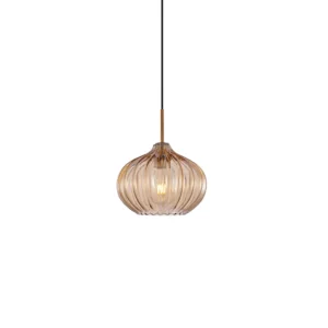 ITALUX – PANSOL I BURSZTYNOWA LAMPA RYFLOWANE SZKŁO WISZĄCA