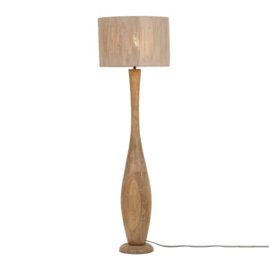 TRIO LIGHTING – TOBA STOJĄCA LAMPA DREWNIANA Z ABAŻUREM JUTOWYM