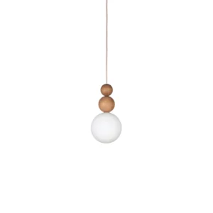 SIGMA LIGHTING – RONA II WISZĄCA LAMPA DREWNIANA KULA Z MLECZNYM KLOSZEM